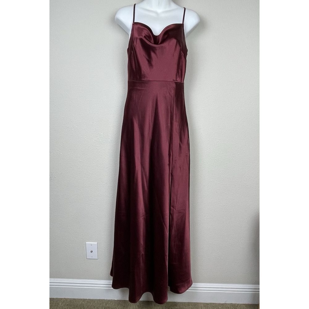 Birdy‎ Gray XS Maroon Satin Slip Maxi Dress Y2K Babydoll Wedding Guest Formal